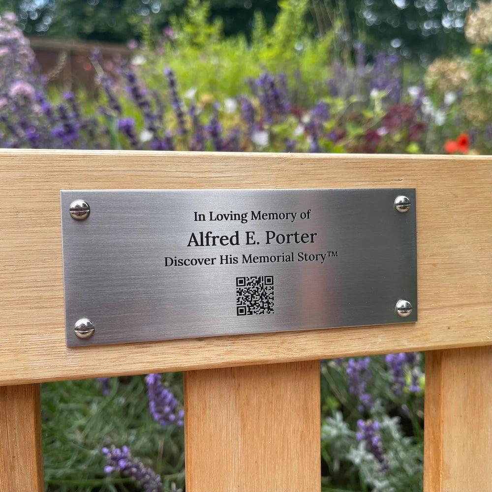 Stainless Steel Memorial Story® Bench Plaque - Memorial Stories - QR Code Memorial Plaques